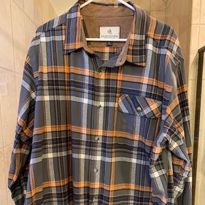 Gray and Orange Plaid Flannel Shirt